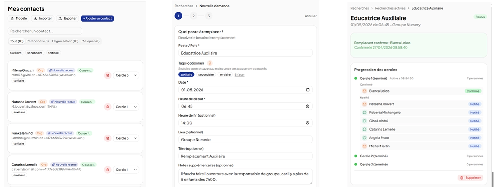 Comment ça marche dans SosJack : création de la demande, notifications envoyées aux remplaçants, confirmation en un clic